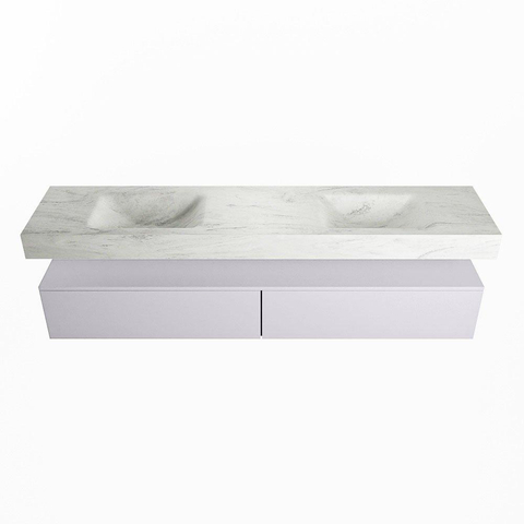 Mondiaz ALAN-DLUX Ensemble de meuble - 200cm - meuble Cale mat - 2 tiroirs - Lavabo Cloud Opalo suspendu - vasque Gauche et droite - 2 trous de robinet SW806560