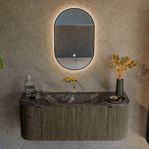 Mondiaz KURVE-DLUX Ensemble de meuble de salle de bains - 120x46x40cm - 1 tiroir - 2 portes - lavabo solid surface - central - sans trou de robinet - Shadow SW1414629