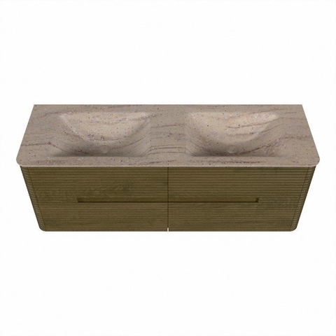 Mondiaz CIRO-DLUX Ensemble de meubles de salle de bains - 140x45x50cm - Plan vasque solid surface Saba - 2 bassins Double - 2 trous de robinetterie - 4 tiroirs - Dusk SW1533822