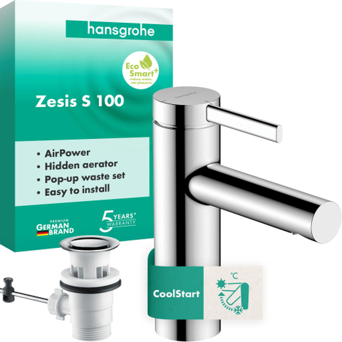Hansgrohe Zesis S Mitigeur de lavabo - 10cm - monotrou - CoolStart - tirette de vidage - chrome SW1388871