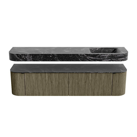MONDIAZ THOR-DLUX 190cm meuble de salle de bains arrondi gauche + droite couleur Shadow avec 2 tiroirs et 2 portes. Vasque suspendue CLOUD droite sans trou de robinet couleur Lava. SW1466565