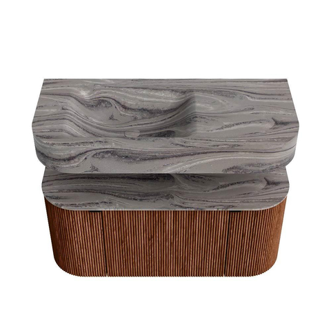 MONDIAZ THOR-DLUX 100cm meuble de salle de bains arrondi gauche + droite couleur Ruby avec 1 tiroir et 2 portes. Vasque suspendue CLOUD Gauche sans trou de robinet couleur Sombra. SW1467625
