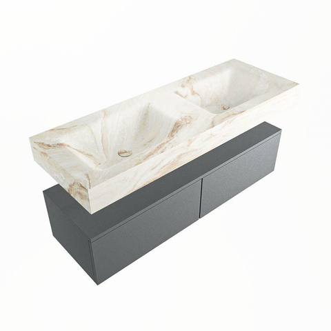 Mondiaz ALAN-DLUX Ensemble de meuble - 130cm - meuble Plata mat - 2 tiroirs - Lavabo Cloud Frappe suspendu - vasque Gauche et droite - 2 trous de robinet SW805530