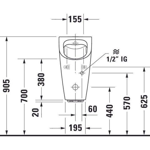 Duravit Me by starck Urinoir - spoelrandloos elektronisch - met netvoeding - zonder vlieg - 30x35cm - inclusief complete sturing en bevestiging - met wondergliss - wit SW84207