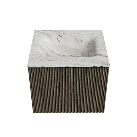 Mondiaz KURVE-DLUX Ensemble de meuble de salle de bains - 50x46x40cm - 1 tiroir - vasque solid surface - centre - sans trou de robinet - Shadow SW1414516