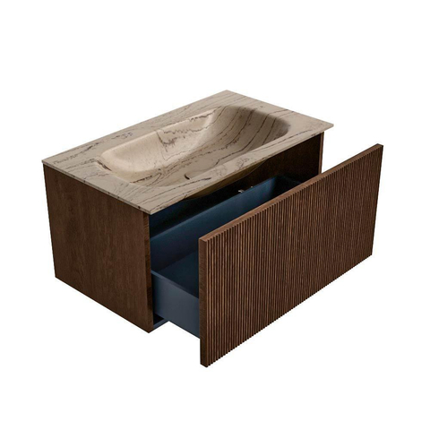 MONDIAZ KURVE-DLUX Meuble de salle de bains 80cm couleur Walnut avec 1 tiroir et 0 portes. Lavabo BIG SMALL Central sans trou de robinet Arena. SW1431188