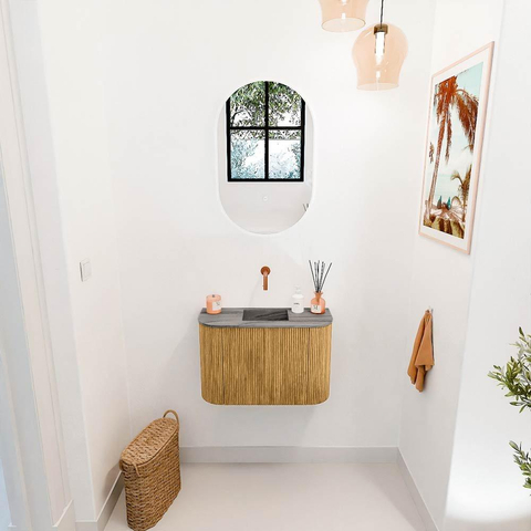 Mondiaz JOYA-DLUX 63.2cm toiletmeubel - ronding links en rechts kleur Oak - Wastafel FAYE positie Midden Zonder kraangat kleur Sombra. SW1424296