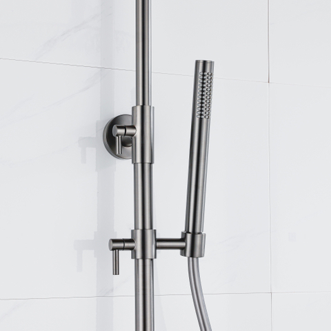 Fortifura Calvi Regendoucheset - thermostatisch - 25cm - hoofddouche - gladde slang - staaf handdouche - PVD - geborsteld gunmetal (antraciet) SW1204405