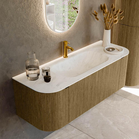 Mondiaz KURVE-DLUX ensemble de meuble de salle de bains - 130x46x40cm - 1 tiroir - 2 portes - lavabo solid surface - central - 1 trou de robinet - Dusk SW1415063