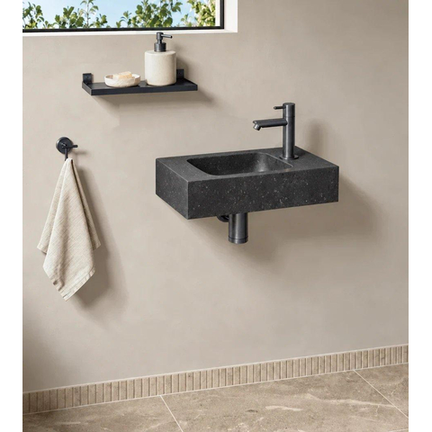 Fortifura Fuente kit lave-mains - 40x22x9cm - trou robinet droite - avec robinet gunmetal - noir SW1111554