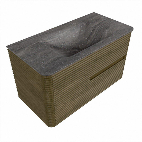 Mondiaz CIRO-DLUX Meuble de salle de bains - 90x45x50cm - Vasque solid surface Oza - 1 lavabo au milieu - 1 trou de robinet - 2 tiroirs - Dusk SW1533279