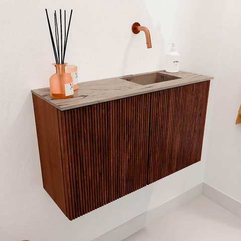 Mondiaz JOYA-DLUX 70cm toiletmeubel - kleur Ruby - Wastafel FAYE positie Rechts Zonder kraangat kleur Arena. SW1425260