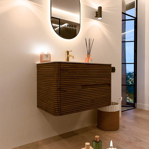 Mondiaz CIRO-DLUX Badkamermeubelset - 80x45x50cm - Solid surface wastafel Glace - 1 wasbak Midden - 1 kraangat - 2 lades - Dusk SW1532860