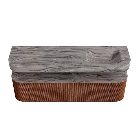 MONDIAZ THOR-DLUX 170cm badmeubel ronding links + rechts kleur Ruby met 1 lade en 2 deuren. Vrijhangende wastafel CLOUD Rechts zonder kraangat kleur Sombra. SW1465854