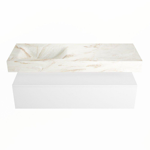 Mondiaz ALAN-DLUX Ensemble de meuble - 130cm - meuble Talc mat - 1 tiroir - Lavabo Cloud Frappe suspendu - vasque Gauche - 1 trou de robinet SW804668