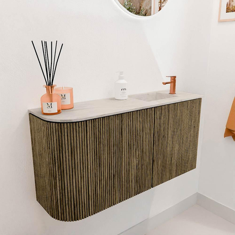 Mondiaz JOYA-DLUX 81.6cm toiletmeubel - ronding links kleur Dusk - Wastafel FAYE positie Rechts 1 kraangat kleur Ostra. SW1423406
