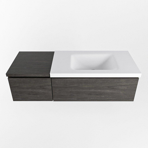 MONDIAZ BUKLA 120cm ensemble de meuble avec module 40 couleur Marron Foncé avec 2 tiroirs. Lavabo CLOUD à droite 1 trou de robinet couleur Talc. SW1382007