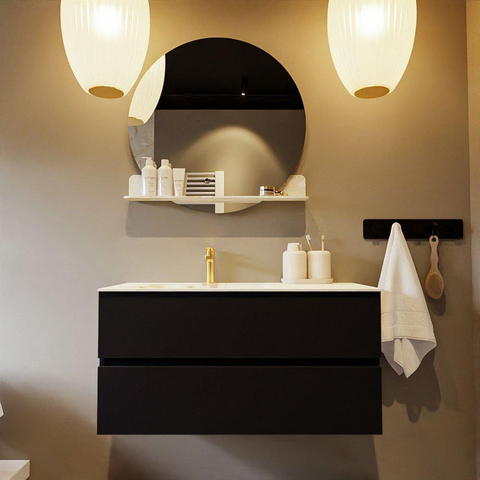 MONDIAZ VICA-DLUX Ensemble meuble de salle de bains - 100cm - meuble bas urban - 2 tiroirs - lavabo encastré cloud gauche - 1 trou de robinet - version haute 60cm - frape SW1088631