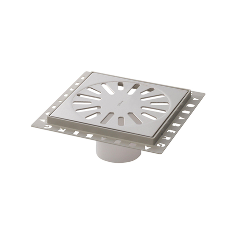 Aquaberg Regard de rénovation en plastique ABS avec grille inox incl. deux siphons anti-odeurs 146x146mm hauteur d''encastrement 10mm SW63283
