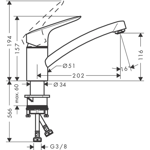 Hansgrohe Logis M31 Eengreeps keukenmengkraan - 120 - hoogglans chroom GA52898