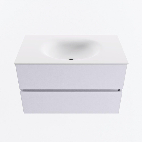 Mondiaz VICA Ensemble meuble de salle de bains - 80cm - cale - 2 tiroirs - Lavabo MOON - au milieu - sans trou de robinet - couleur talc - version XL 60cm de haut SW1189232