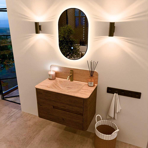Mondiaz CIRO-DLUX Badkamermeubelset - 80x45x50cm - Solid surface wastafel Saba - 1 wasbak Midden - 1 kraangat - 2 lades - Dusk SW1533321