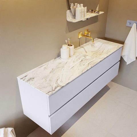 MONDIAZ VICA-DLUX Ensemble meuble de salle de bains - 150cm - sous-meuble cale - 2 tiroirs - lavabo encastré cloud à droite - sans trous de robinet - version hauteur 60cm - glace SW1088314