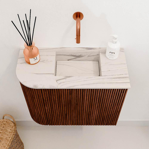 Mondiaz JOYA-DLUX 51.6cm toiletmeubel - ronding links kleur Ruby - Wastafel FAYE positie Rechts Zonder kraangat kleur Nata. SW1425449