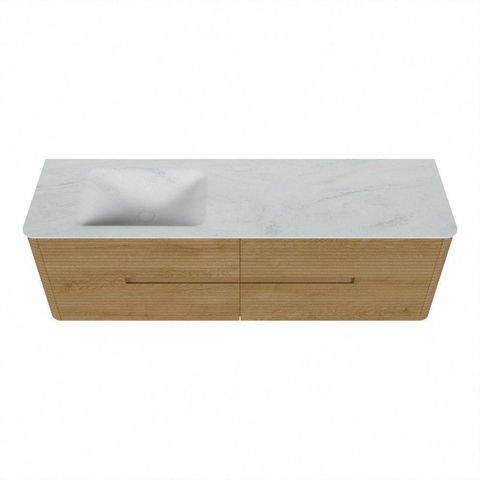 Mondiaz CIRO-DLUX Ensemble de meubles de salle de bains - 160x45x50cm - Plan vasque solid surface Opalo - 1 vasque à gauche - 1 trou de robinet - 4 tiroirs - Chêne SW1531038