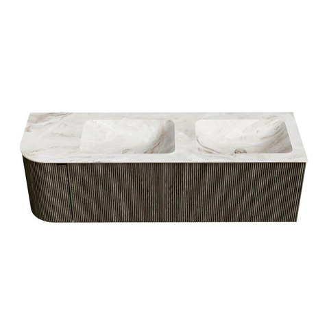 Mondiaz KURVE-DLUX Ensemble de meuble de salle de bains - 145x46x40cm - 1 tiroir - 1 porte - vasque solid surface - double / droite - sans trou de robinet - Shadow SW1414372