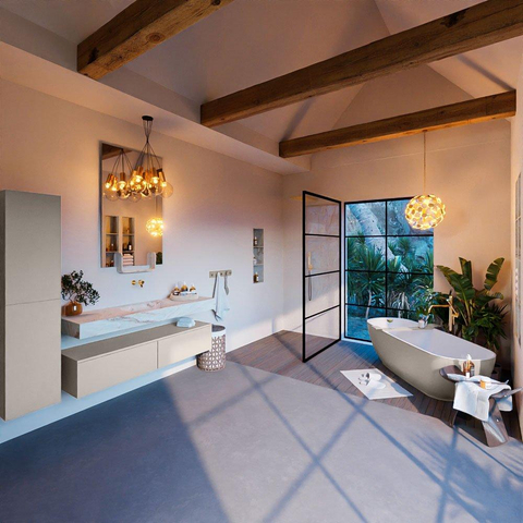 Mondiaz ALAN-DLUX Ensemble de meuble - 150cm - meuble Linen mat - 2 tiroirs - Lavabo Cloud Frappe suspendu - vasque Centre - 0 trous de robinet SW804932