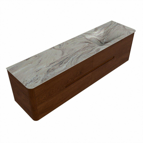 Mondiaz CIRO-DLUX Badkamermeubelset - 180x45x50cm - Solid surface wastafel Glace - 1 wasbak Rechts - zonder kraangaten - 4 lades - Ruby SW1531684