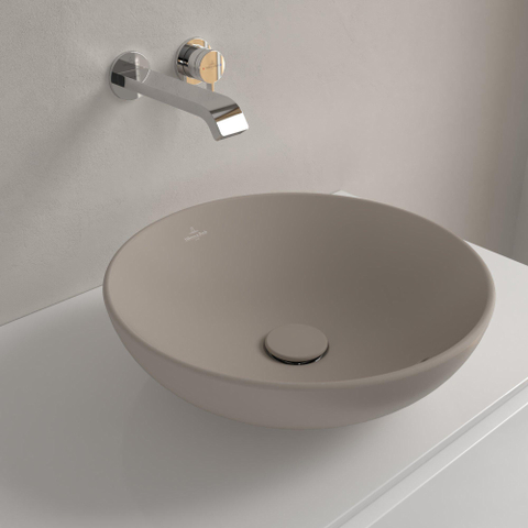 Villeroy & Boch Loop & Friends opzetwastafel - 42cm rond - met overloop CeramicPlus - mat almond (beige) SW644130