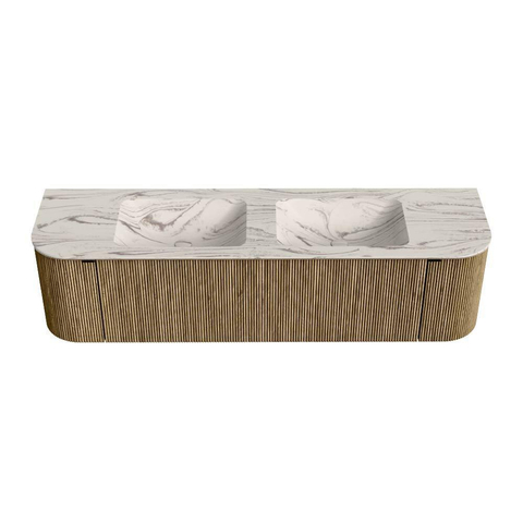 MONDIAZ KURVE-DLUX 170cm badmeubel ronding Links + Rechts kleur Dusk met 1 lade en 2 deuren. Wastafel LEAF Dubbel 2 kraangaten Nata. SW1432418