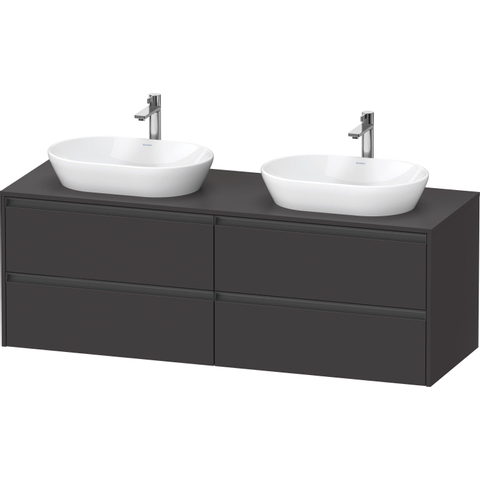 Duravit Ketho.2 Wastafelonderbouwkast - inclusief consoleplaat - met 4 laden - voor dubbele waskommen - 160x55x56.8cm - met handgrepen antraciet - grafiet supermat SW771835