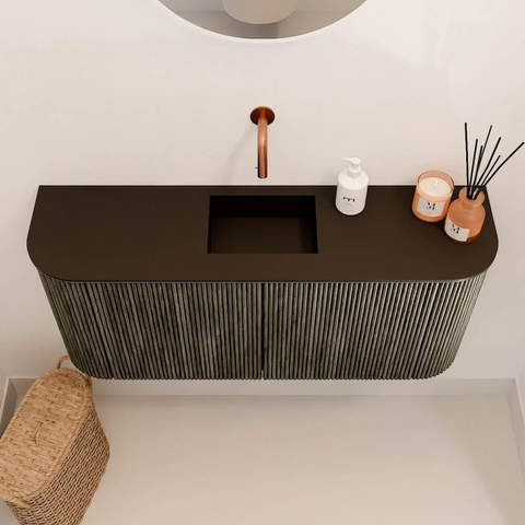 Mondiaz JOYA 93.2cm meuble de salle de bains - arrondi gauche et droit couleur Shadow - Vasque FAYE position Milieu Sans trou de robinet couleur Urban SW1421569