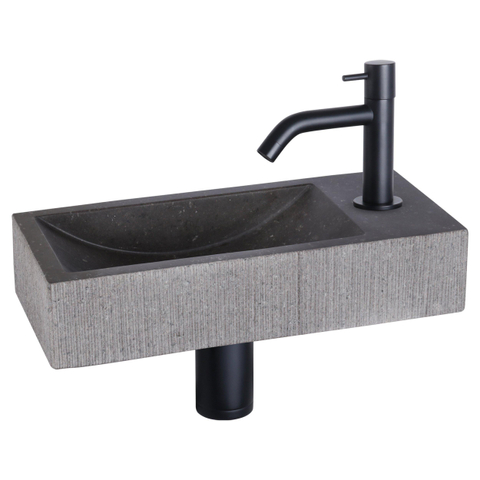 Differnz Ribble pack lave-mains – 38 x 18 x 8 cm – pierre naturelle noire – robinet courbé noir mat SW705406