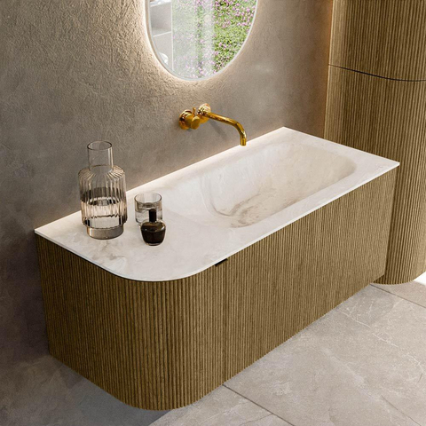 Mondiaz KURVE-DLUX Ensemble meuble de salle de bains - 105x46x40cm - 1 tiroir - 1 porte - lavabo solid surface - droite - sans trou de robinet - Dusk SW1414880