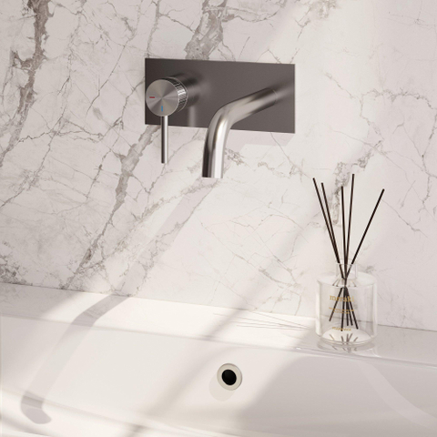 BRAUER Stripe Mitigeur lavabo encastré - bec courbé et plaque de recouvrement - modèle A2 - couleur inox brossé PVD SW1435031