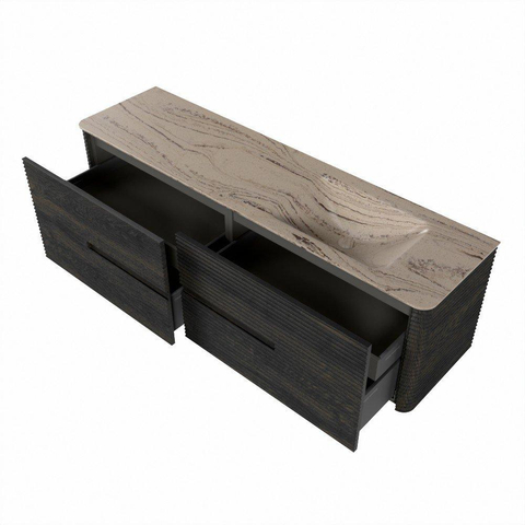Mondiaz CIRO-DLUX Meuble de salle de bains - 170x45x50cm - Plan vasque Solid surface Arena - 1 vasque à droite - sans trous de robinet - 4 tiroirs - Shadow SW1532392