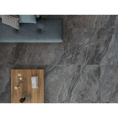 ÉCHANTILLON Terravito Ivello carreau mural et de sol - 60x120cm - rectifié - Aspect pierre naturelle - Dark poli (noir) SW1221255