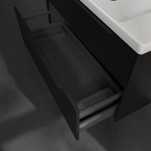 Villeroy & Boch Subway 3.0 wastafelonderkast - 100x55x45cm - met greep - 2 - softclose lades - 1 sifonuitsparing - spaanplaat - Volcano Black (zwart) SW730378