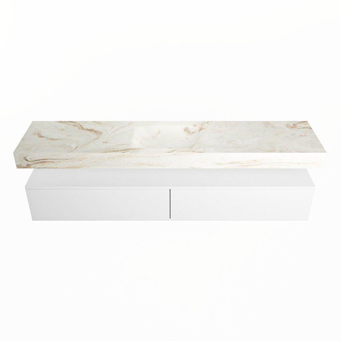 Mondiaz ALAN-DLUX Ensemble de meuble - 200cm - meuble Talc mat - 2 tiroirs - Lavabo Cloud Frappe suspendu - vasque Centre - 0 trous de robinet SW805294