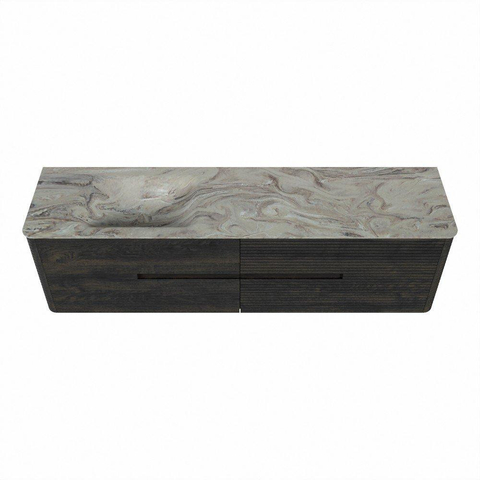 Mondiaz CIRO-DLUX Badkamermeubelset - 180x45x50cm - Solid surface wastafel Glace - 1 wasbak Links - zonder kraangaten - 4 lades - Shadow SW1532235