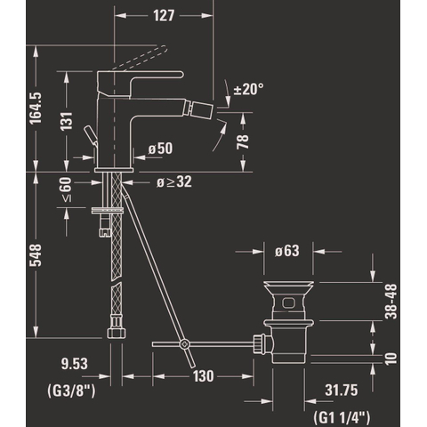 Duravit B.2 1 greeps bidetmengkraan - 148x42x131mm - hoogglans chroom SW157848