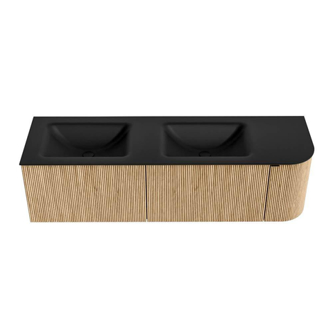 MONDIAZ KURVE 155cm badmeubel met module 25 R kleur Oak met 2 lades en 1 deur. Wastafel CLOUD dubbel / links 2 kraangaten Urban. SW1138417