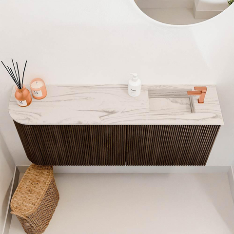 Mondiaz JOYA-DLUX 101.6cm toiletmeubel - ronding links kleur Walnut - Wastafel FAYE positie Rechts 1 kraangat kleur Nata. SW1424514