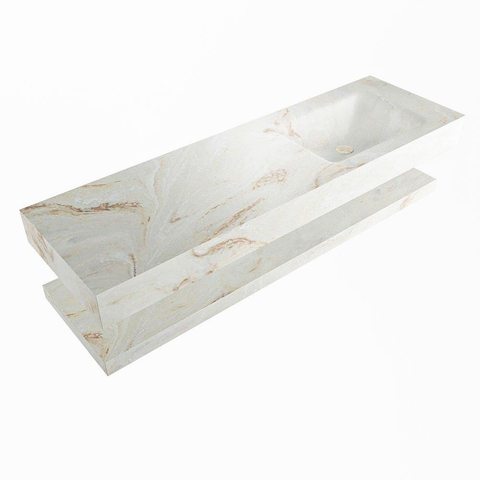 Mondiaz ALAN-DLUX Ensemble de meuble - 150cm - meuble Frappe mat - 0 tiroirs - Lavabo Cloud Frappe suspendu - vasque Droite - 0 trous de robinet SW809183
