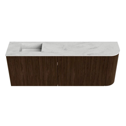 Mondiaz JOYA-DLUX Meuble de salle de bains 111.6cm - arrondi droit couleur Walnut - Vasque FAYE position Gauche 1 trou de robinet couleur Opalo. SW1422572