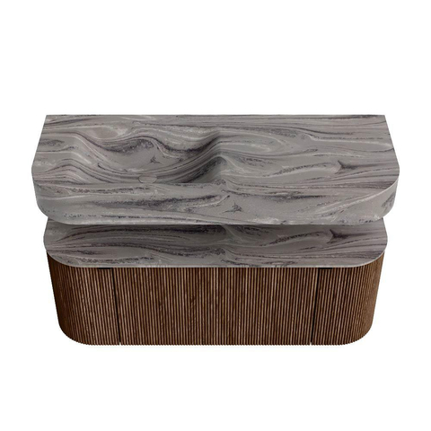 MONDIAZ THOR-DLUX 120cm badmeubel ronding links + rechts kleur Walnut met 1 lade en 2 deuren. Vrijhangende wastafel CLOUD Links 1 kraangat kleur Sombra. SW1463629